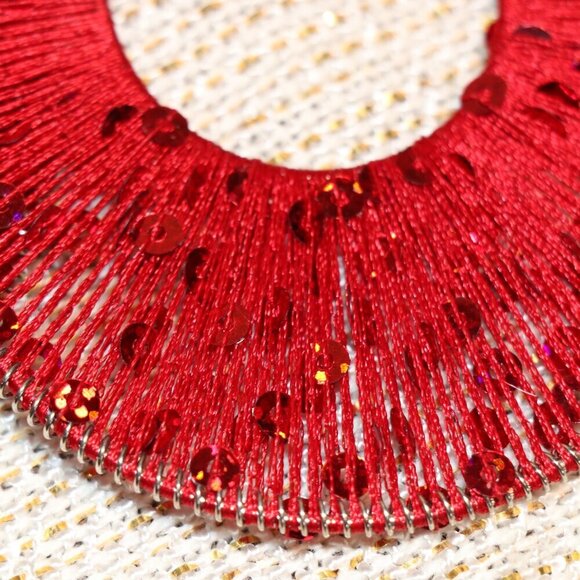 3" Silk Thread and Sequins Wrapped Extra Large Hoop Earrings - Picture 2 of 6